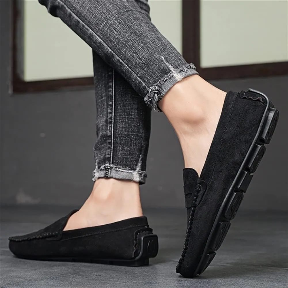 New Mens Loafers Shoe Genuine Leather Round Toe Suede Vamp Penny Loafer Comfortable Lightweight Flexible Prom Wedding Slip-on