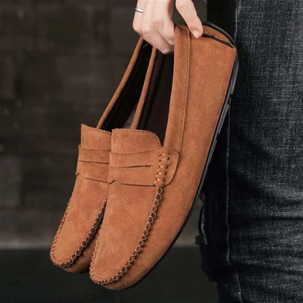 New Mens Loafers Shoe Genuine Leather Round Toe Suede Vamp Penny Loafer Comfortable Lightweight Flexible Prom Wedding Slip-on