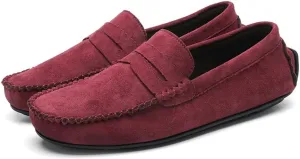 New Mens Loafers Shoe Genuine Leather Round Toe Suede Vamp Penny Loafer Comfortable Lightweight Flexible Prom Wedding Slip-on
