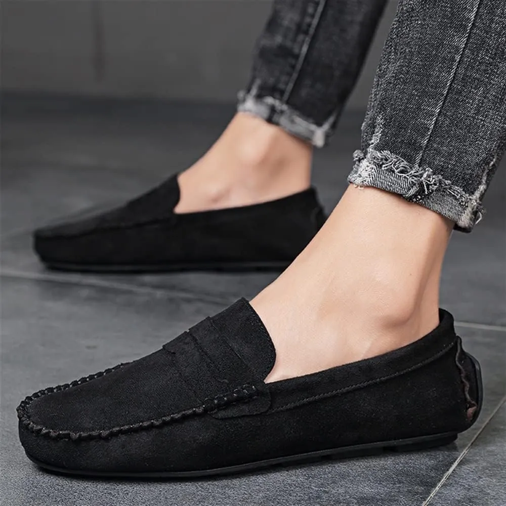 New Mens Loafers Shoe Genuine Leather Round Toe Suede Vamp Penny Loafer Comfortable Lightweight Flexible Prom Wedding Slip-on