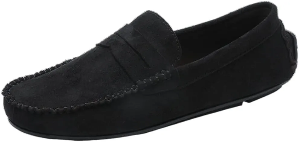 New Mens Loafers Shoe Genuine Leather Round Toe Suede Vamp Penny Loafer Comfortable Lightweight Flexible Prom Wedding Slip-on