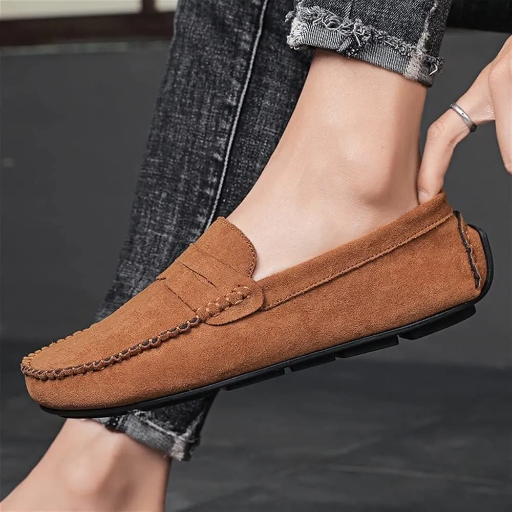 New Mens Loafers Shoe Genuine Leather Round Toe Suede Vamp Penny Loafer Comfortable Lightweight Flexible Prom Wedding Slip-on