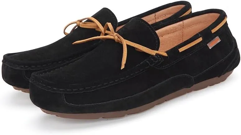 New Mens Loafers Shoe Square Toe Solid Color Suede Vamp Boatshoes Flat Heel Anti-Slip Lightweight Wedding Slip On