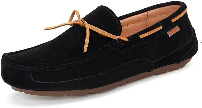 New Mens Loafers Shoe Square Toe Solid Color Suede Vamp Boatshoes Flat Heel Anti-Slip Lightweight Wedding Slip On