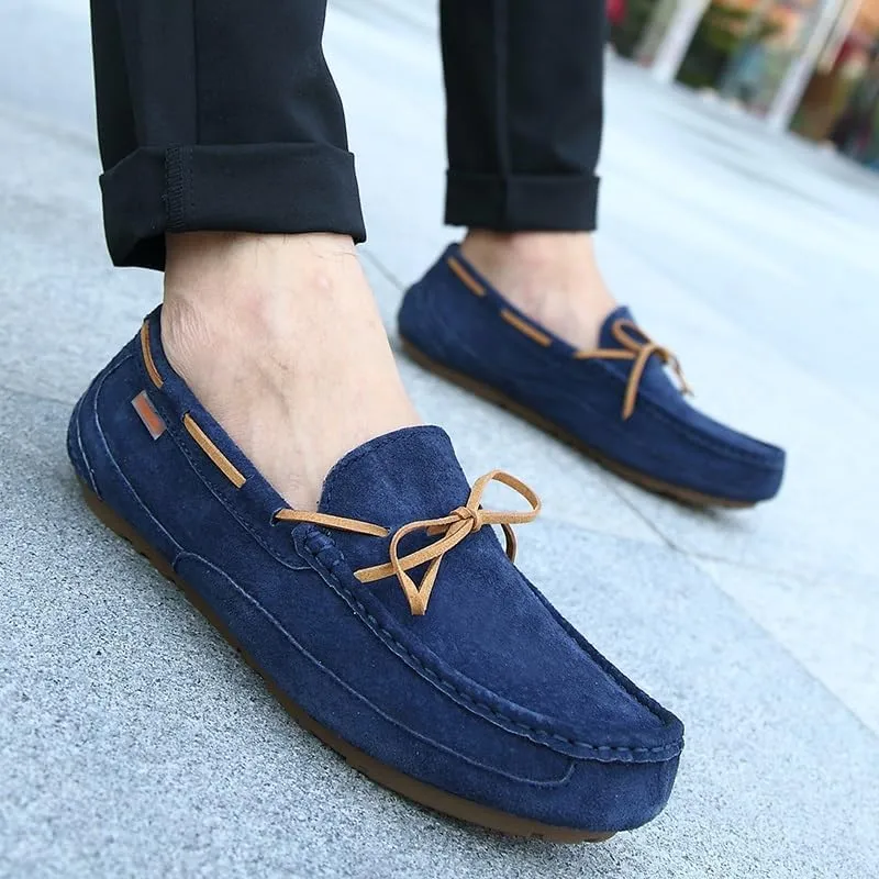 New Mens Loafers Shoe Square Toe Solid Color Suede Vamp Boatshoes Flat Heel Anti-Slip Lightweight Wedding Slip On