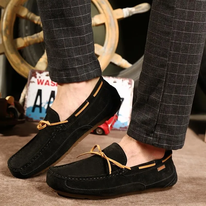New Mens Loafers Shoe Square Toe Solid Color Suede Vamp Boatshoes Flat Heel Anti-Slip Lightweight Wedding Slip On
