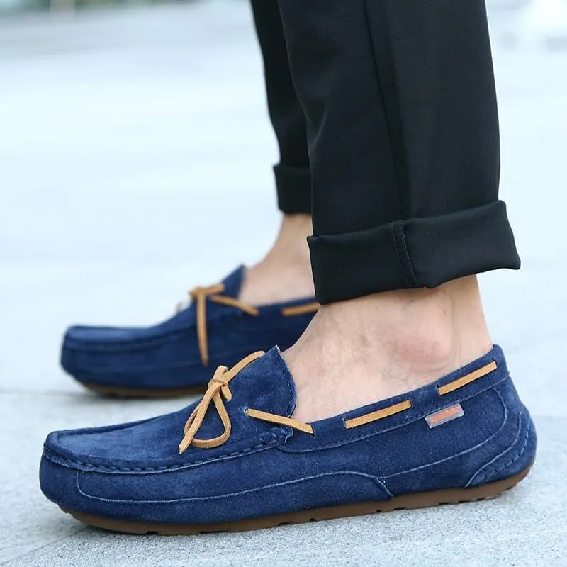New Mens Loafers Shoe Square Toe Solid Color Suede Vamp Boatshoes Flat Heel Anti-Slip Lightweight Wedding Slip On