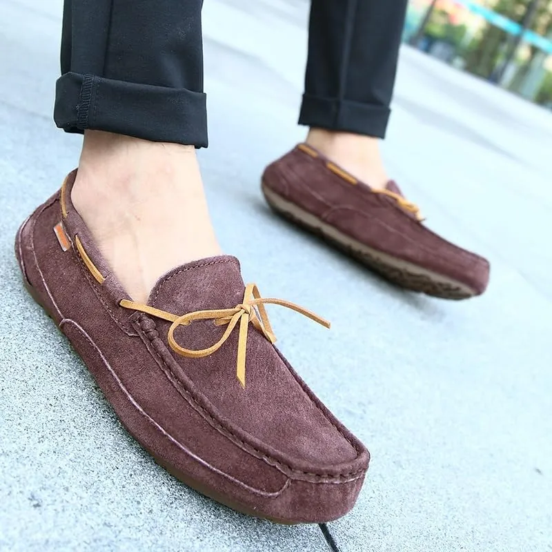 New Mens Loafers Shoe Square Toe Solid Color Suede Vamp Boatshoes Flat Heel Anti-Slip Lightweight Wedding Slip On
