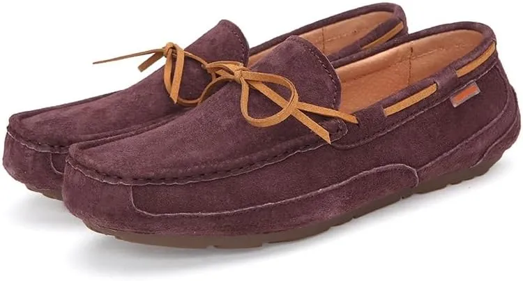 New Mens Loafers Shoe Square Toe Solid Color Suede Vamp Boatshoes Flat Heel Anti-Slip Lightweight Wedding Slip On