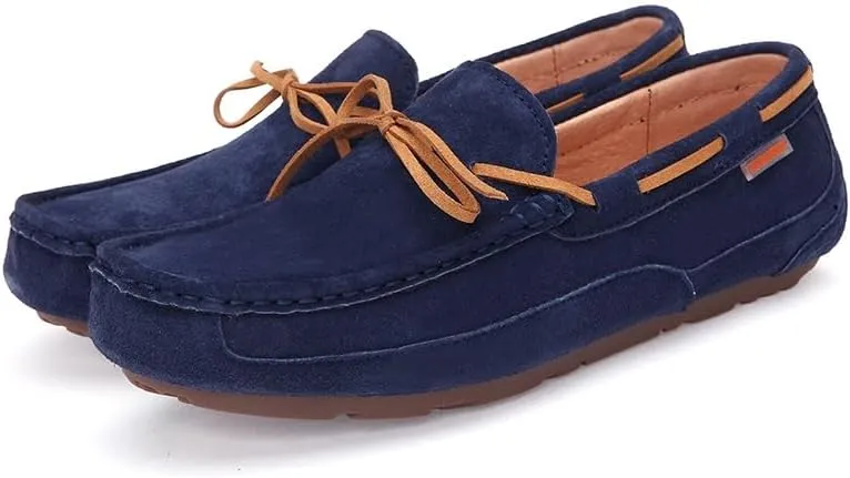 New Mens Loafers Shoe Square Toe Solid Color Suede Vamp Boatshoes Flat Heel Anti-Slip Lightweight Wedding Slip On