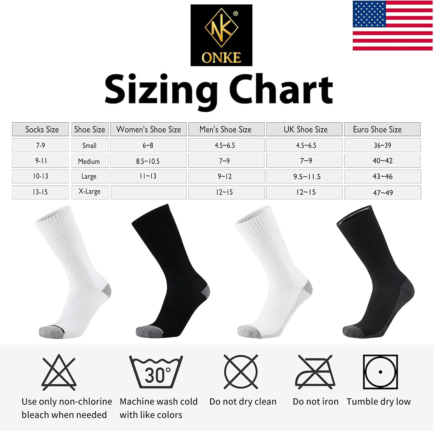 ONKE Cotton Full Cushion Crew Socks for Men Women Athletic Thick Warm Heavy Duty Steel Toe Work Boot Moisture Wicking Control