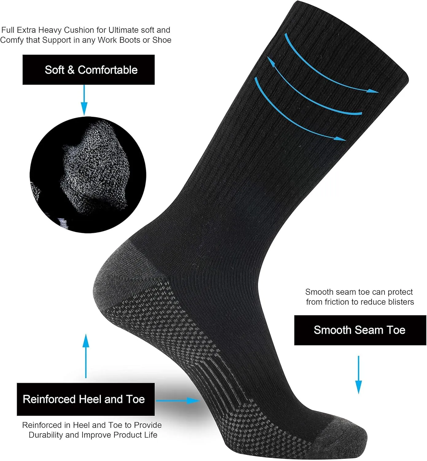 ONKE Cotton Full Cushion Crew Socks for Men Women Athletic Thick Warm Heavy Duty Steel Toe Work Boot Moisture Wicking Control