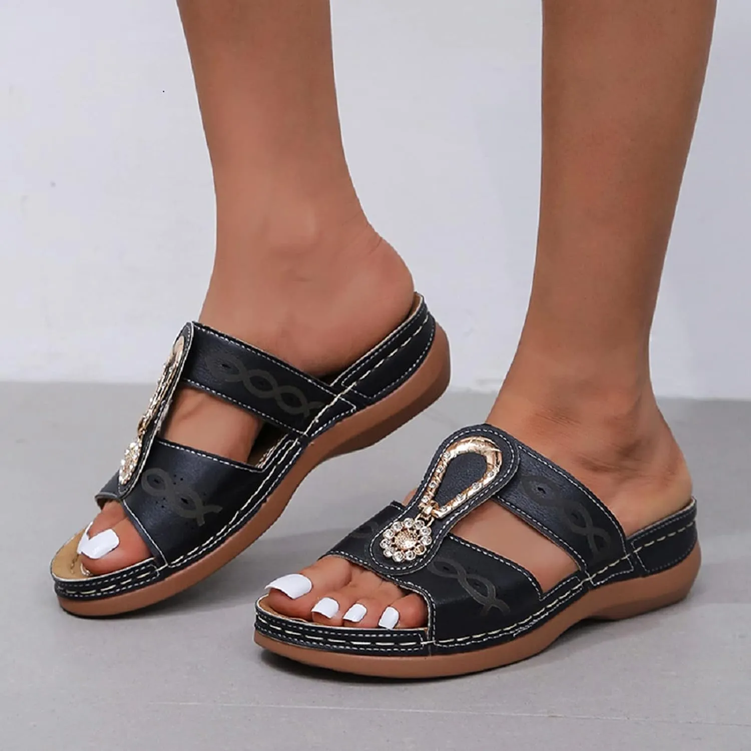Orthopedic Flip Flops for Women Orthopedic Women Dress Sandals Orthopedic Travel Sandals Orthotic Sandals for Bunions Women Wide Width Women's Slide Sandals with Arch Support & Adjustable Straps