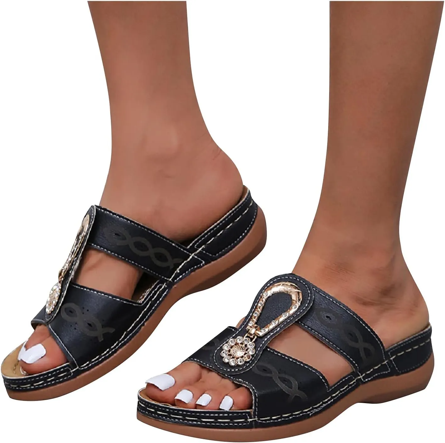 Orthopedic Flip Flops for Women Orthopedic Women Dress Sandals Orthopedic Travel Sandals Orthotic Sandals for Bunions Women Wide Width Women's Slide Sandals with Arch Support & Adjustable Straps