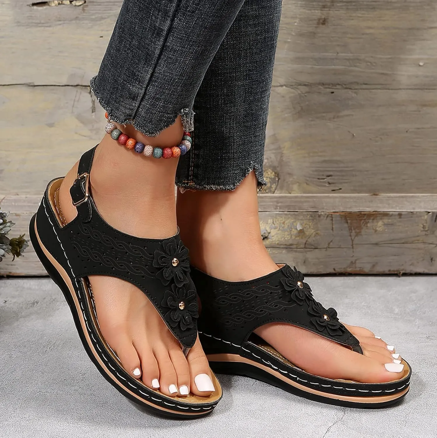 Orthopedic Sandals for Women Arch Support Orthotic Adjustable Straps Lightweight Cushion Walking Sandals Non Slip Sole Dressy Beach Footwear Summer Flip Flops for Women