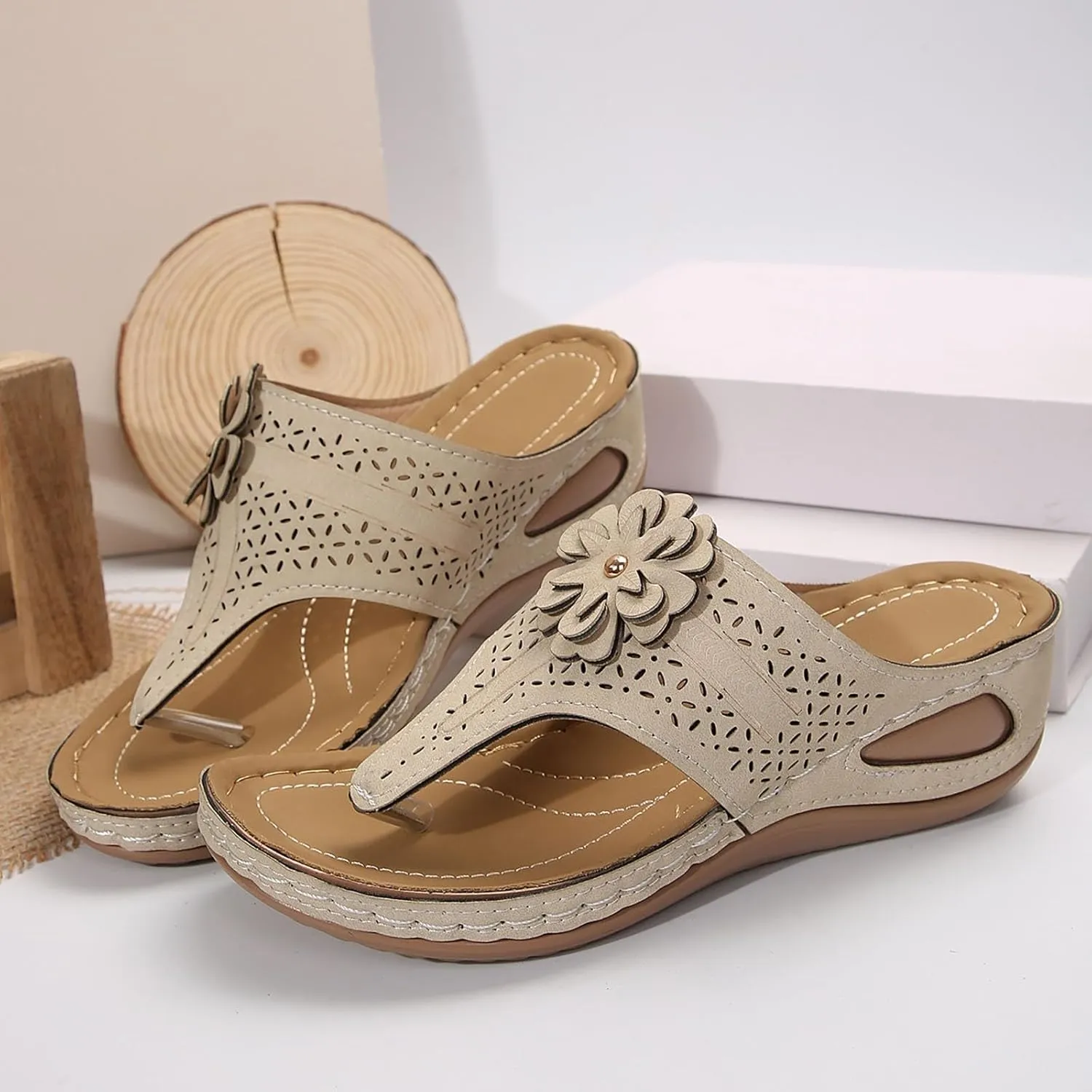 Orthopedic Sandals for Women Arch Support Walking Sandals Dressy Summer Wedge Sandals Flip Flops Casual Boho Slip on Shoes Comfortable Outdoor Shoes