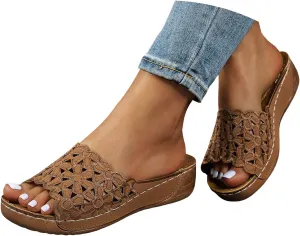 Orthopedic Sandals for Women Arch Support, Women Dressy Comfortable Wedges Slip On Walking Sandals Beach Bohemian Sandal Summer Flat Shoes Slide Sandal Casual Slippers