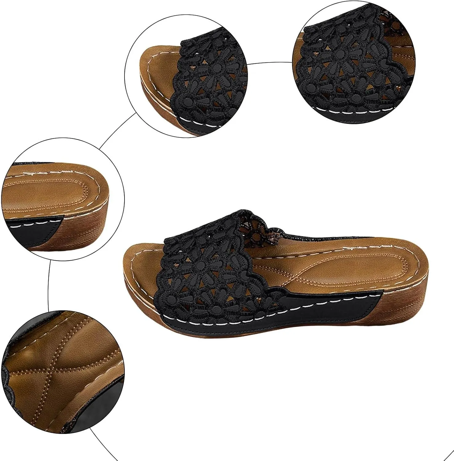 Orthopedic Sandals for Women Arch Support, Women Dressy Comfortable Wedges Slip On Walking Sandals Beach Bohemian Sandal Summer Flat Shoes Slide Sandal Casual Slippers