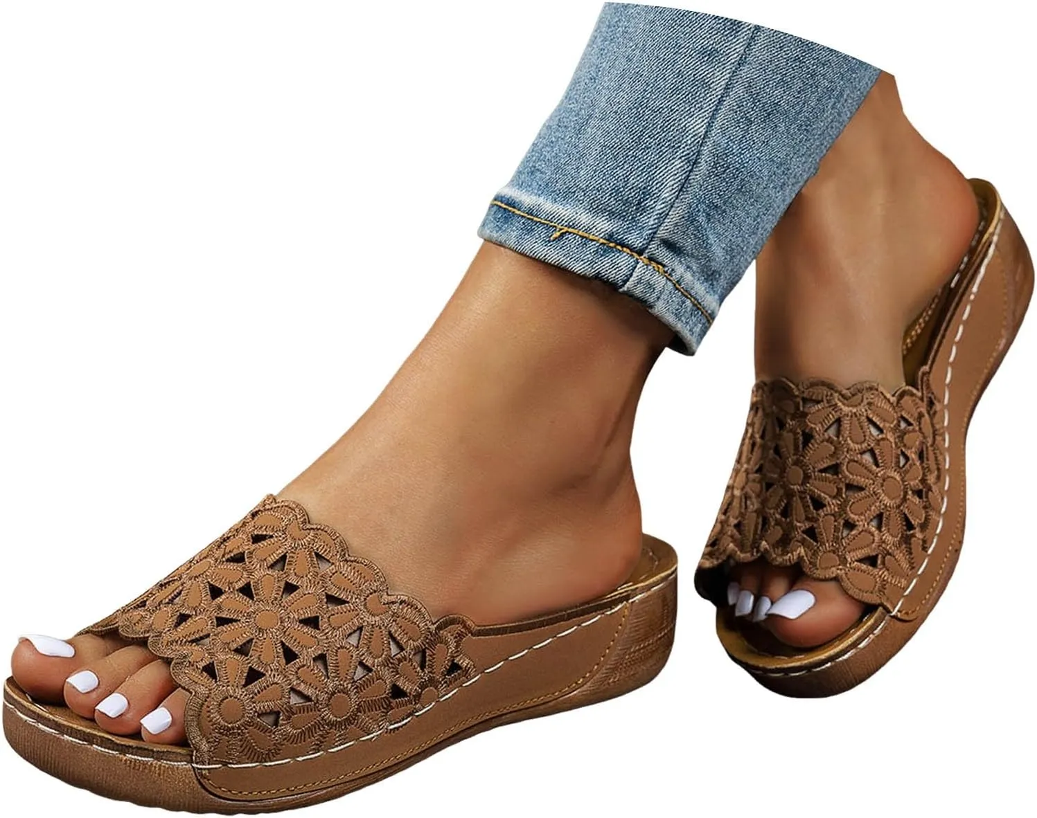 Orthopedic Sandals for Women Arch Support, Women Dressy Comfortable Wedges Slip On Walking Sandals Beach Bohemian Sandal Summer Flat Shoes Slide Sandal Casual Slippers