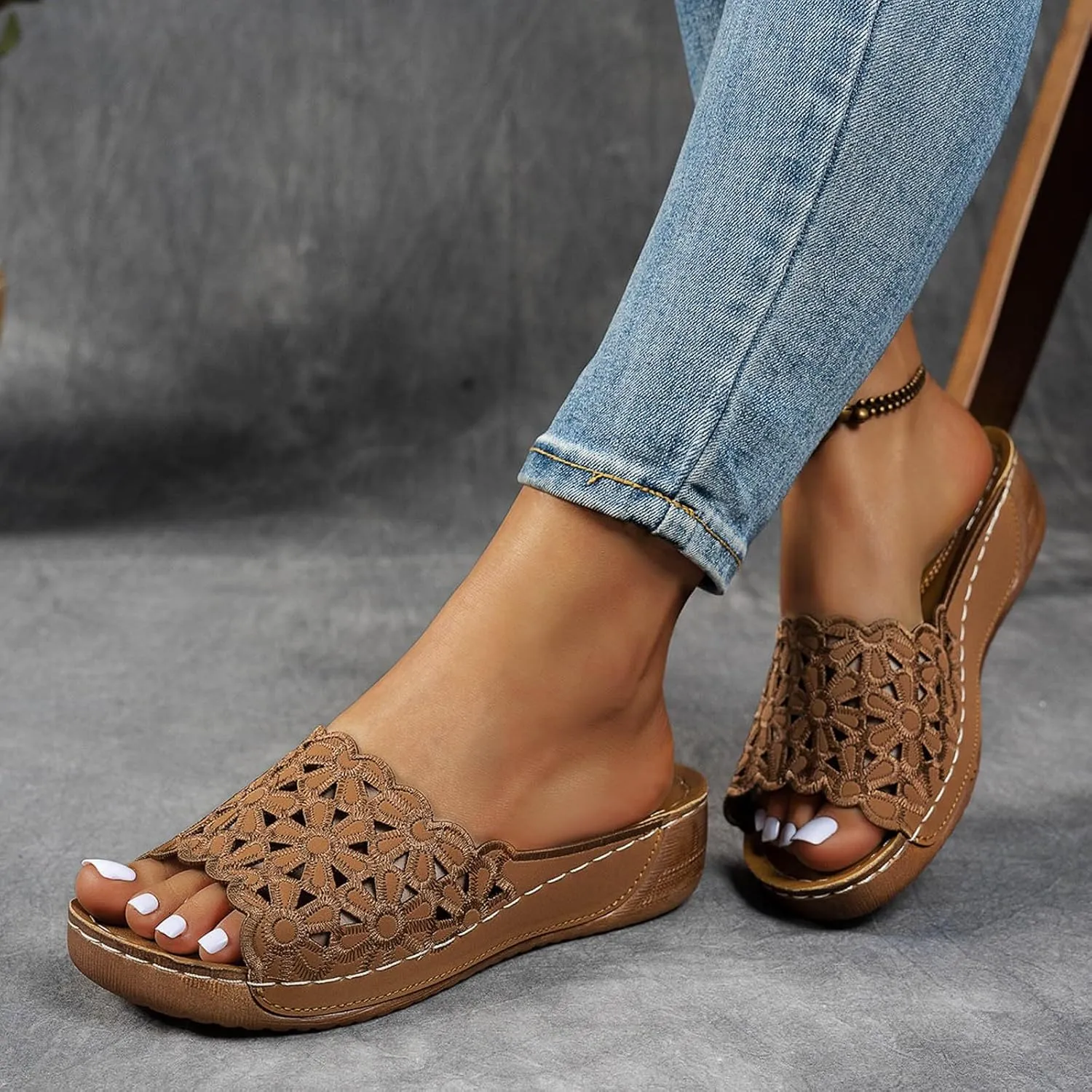 Orthopedic Sandals for Women Arch Support, Women Dressy Comfortable Wedges Slip On Walking Sandals Beach Bohemian Sandal Summer Flat Shoes Slide Sandal Casual Slippers