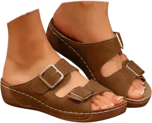 Orthopedic Sandals for Women Arch Support, Women Dressy Summer Wedges Adjustable Buckle Slip On Walking Sandals Comfortable Slides Sandal for Plantar Fasciitis