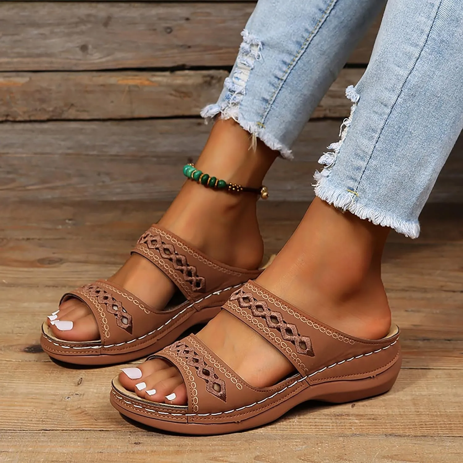 Orthopedic Sandals for Women Arch Support, Women Dressy Summer Wedges Slip On Comfortable Sandals Hollow Out Slides Sandal Boho Beach Sandal Casual Dress Shoes