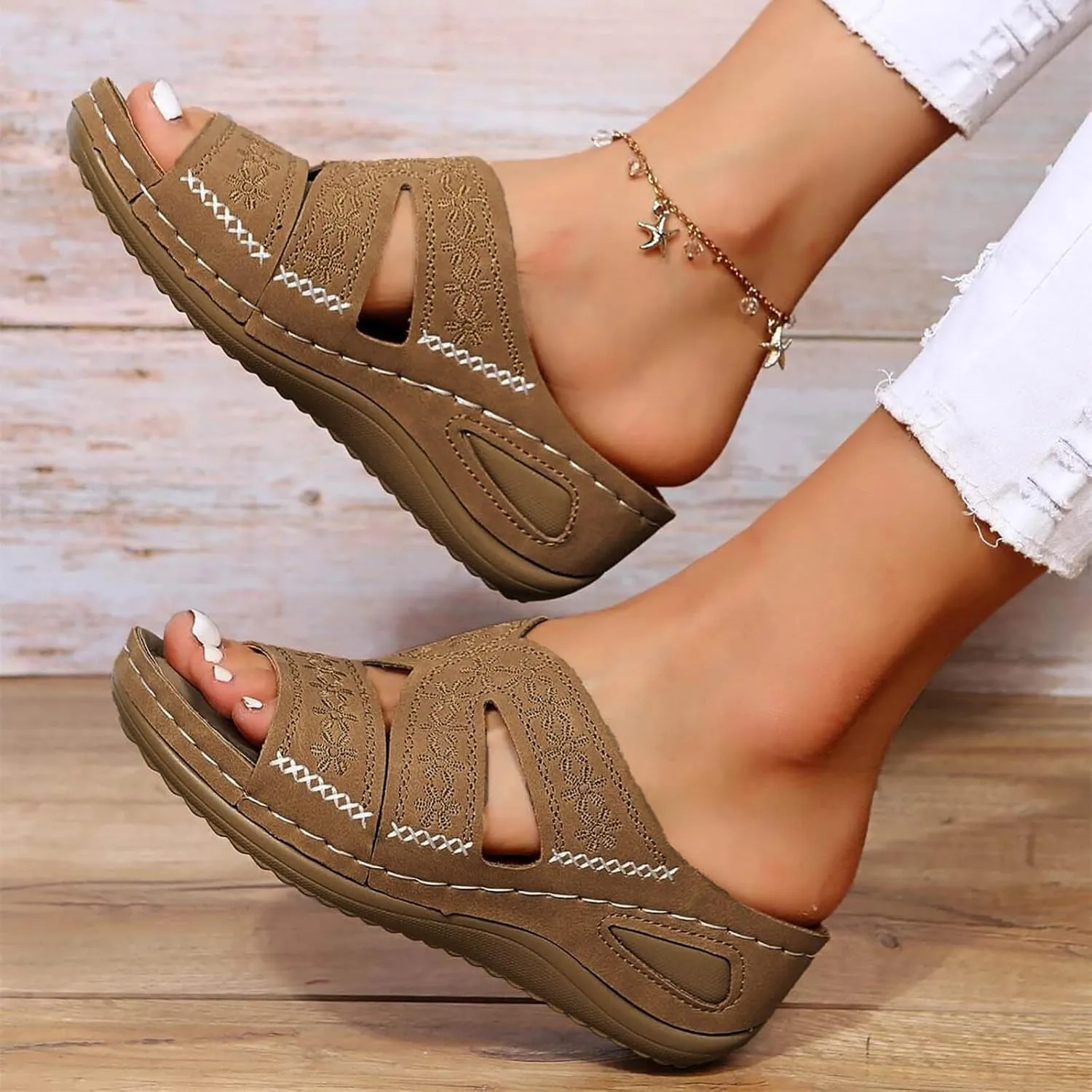 Orthopedic Sandals for Women Dressy Comfortable Arch Support Wedge Sandals Non Slip Best Walking Flip Flops Sandals