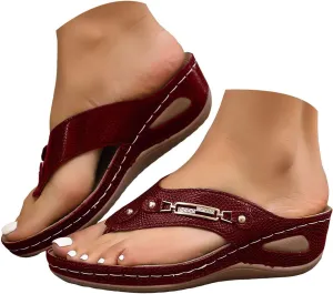 Orthopedic Sandals for Women Dressy Summer Comfortable Walking Sandals with Arch Support Slip On Flip Flops Open Toe Breathable Mesh Sports Sandal Wide Width Wedge Sandal Casual Beach Boho Shoes