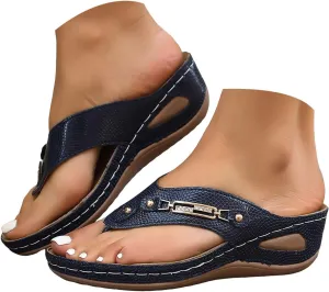 Orthopedic Sandals for Women Dressy Summer Comfortable Walking Sandals with Arch Support Slip On Flip Flops Open Toe Breathable Mesh Sports Sandal Wide Width Wedge Sandal Casual Beach Boho Shoes