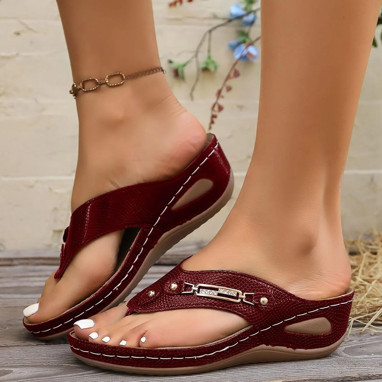 Orthopedic Sandals for Women Dressy Summer Comfortable Walking Sandals with Arch Support Slip On Flip Flops Open Toe Breathable Mesh Sports Sandal Wide Width Wedge Sandal Casual Beach Boho Shoes
