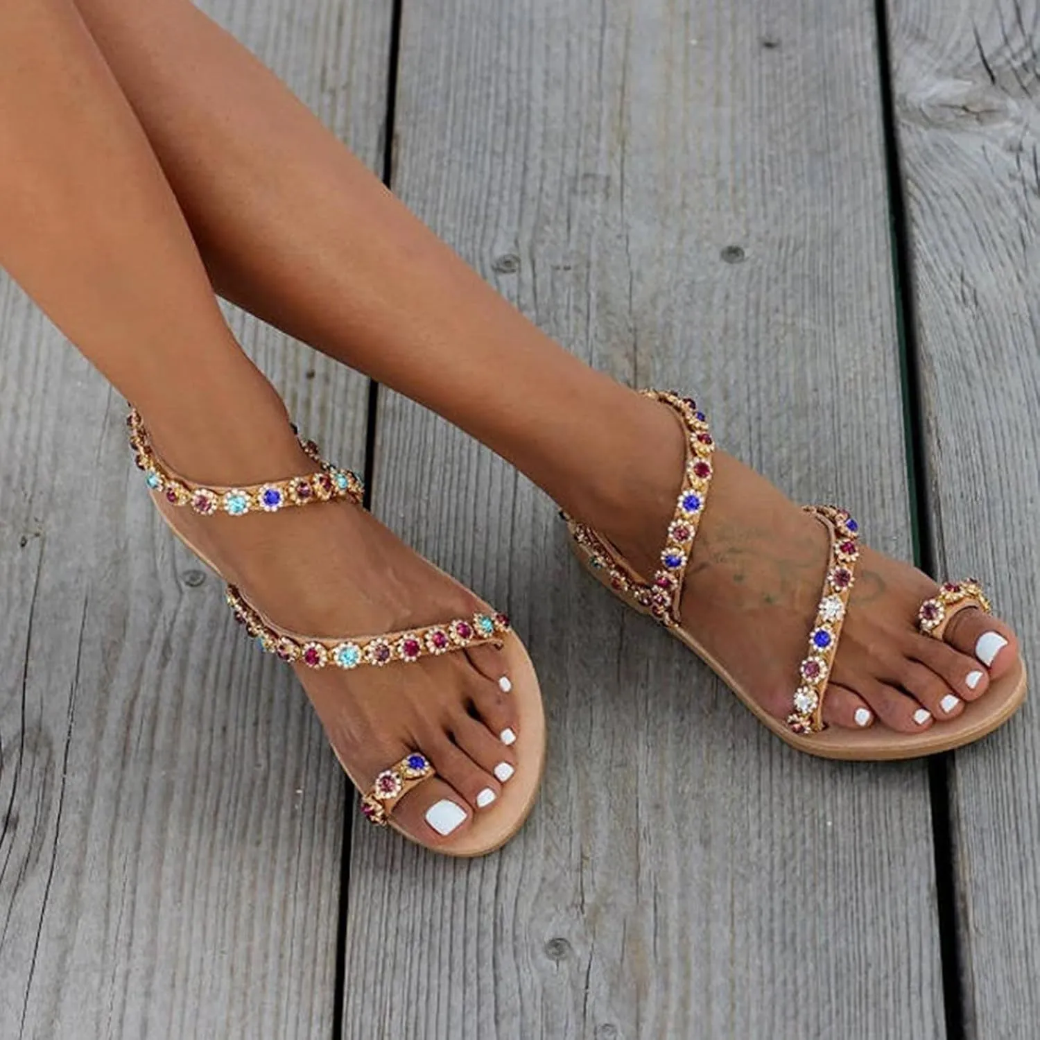 Orthopedic Sandals for Women Flats with Arch Support Elastic Ankle Strap Adjustable Summer Walking Beach Shoes