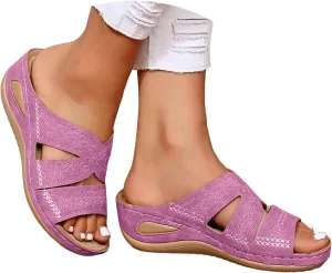 Orthopedic Sandals for Women Wide Width, Women Summer Comfortable Sandals Arch Support Wedge Sandal 2025 Slides Sandal Dress Shoes for Plantar Fasciitis