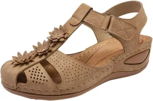 Orthopedic Sandals Women Fashion Dressy Orthotic Wide Width Sandals Sandals Wide Width for Women Orthopedic Womens Shoes Summer New Hollow Flower Embroidery Wedge Slippers Women's Flip-Flops Heel