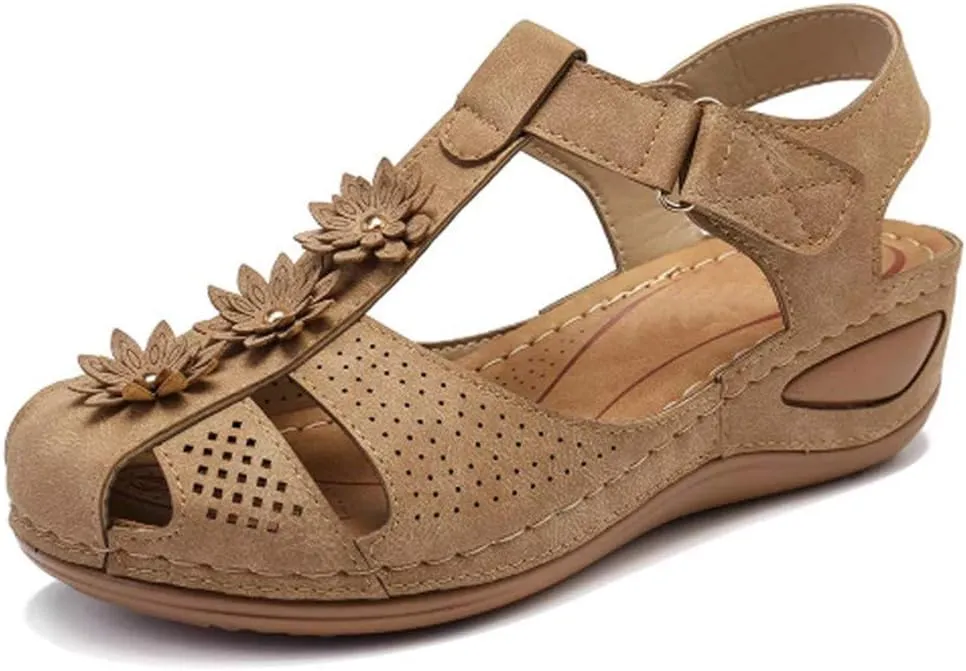 Orthopedic Sandals Women Fashion Dressy Orthotic Wide Width Sandals Sandals Wide Width for Women Orthopedic Womens Shoes Summer New Hollow Flower Embroidery Wedge Slippers Women's Flip-Flops Heel