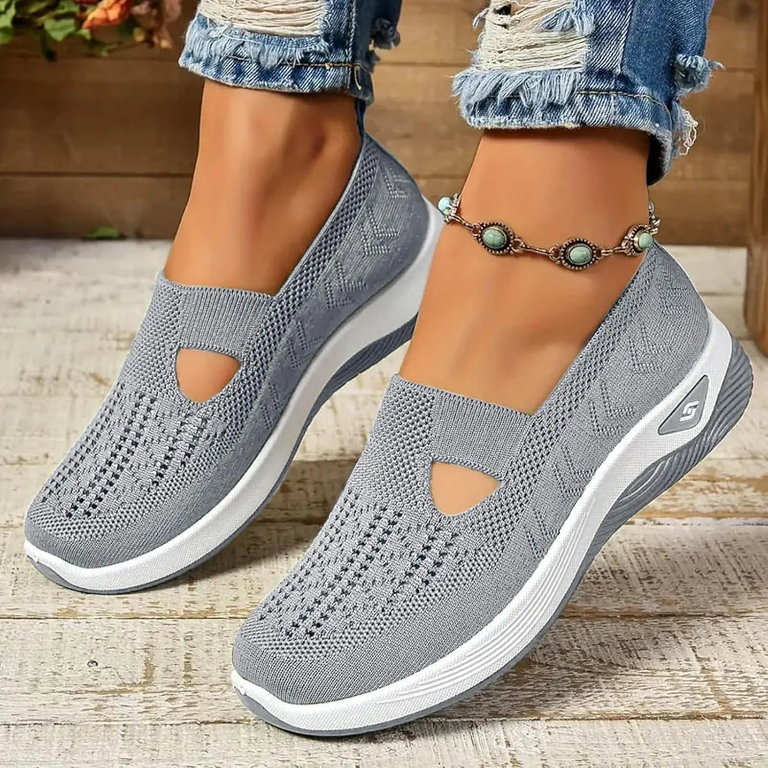Orthopedic Shoes for Women Wide Width Slip on Comfortable Running Shoes Anti-Skid Lightweight Breathable Mesh Casual Sneakers