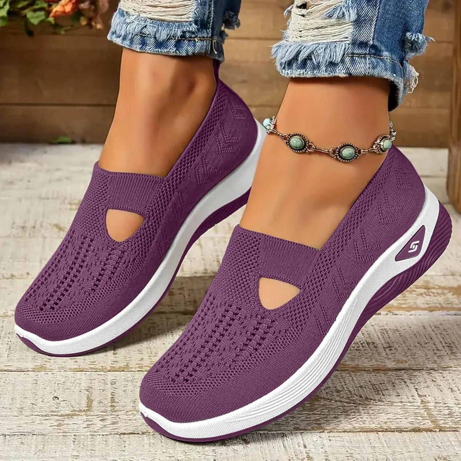 Orthopedic Shoes for Women Wide Width Slip on Comfortable Running Shoes Anti-Skid Lightweight Breathable Mesh Casual Sneakers