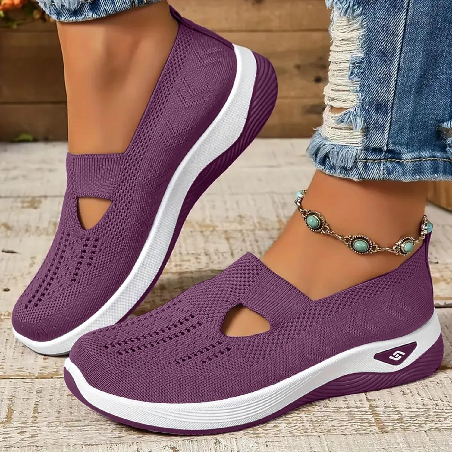 Orthopedic Shoes for Women Wide Width Slip on Comfortable Running Shoes Anti-Skid Lightweight Breathable Mesh Casual Sneakers