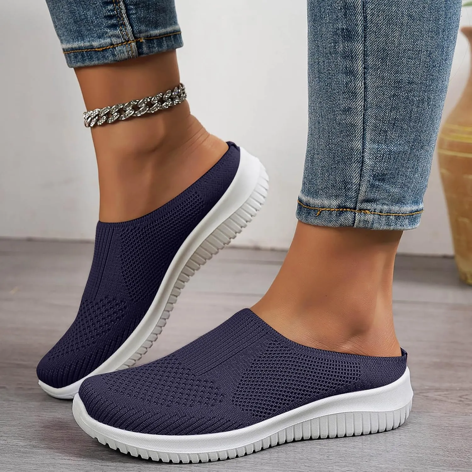 Orthopedic Sneakers for Women 2025 New Walking Sneakers Summer Slip-On Mule Shoes Mesh Hollow Out Shoes with Arch-Support Breathable Slippers Closed Toe Slides for All Day Wear