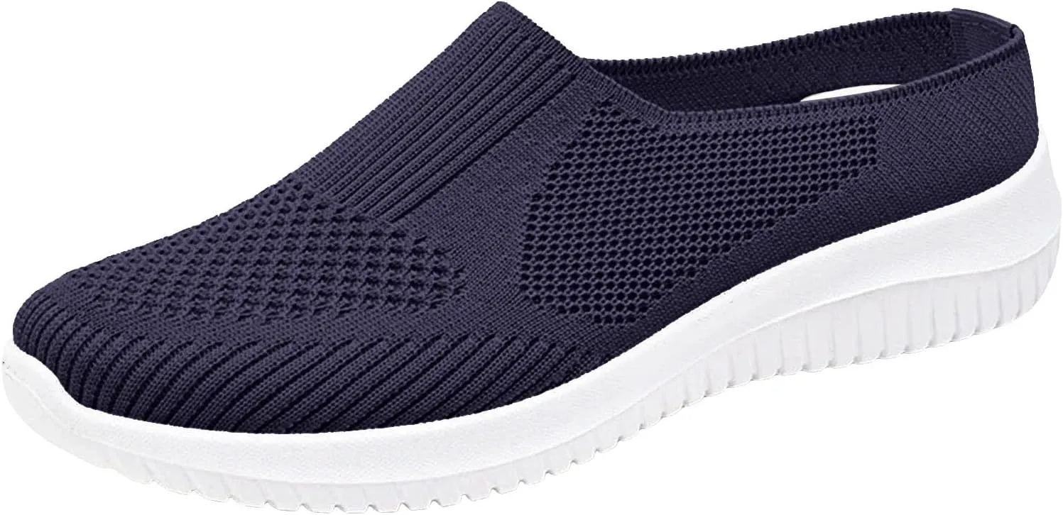 Orthopedic Sneakers for Women 2025 New Walking Sneakers Summer Slip-On Mule Shoes Mesh Hollow Out Shoes with Arch-Support Breathable Slippers Closed Toe Slides for All Day Wear