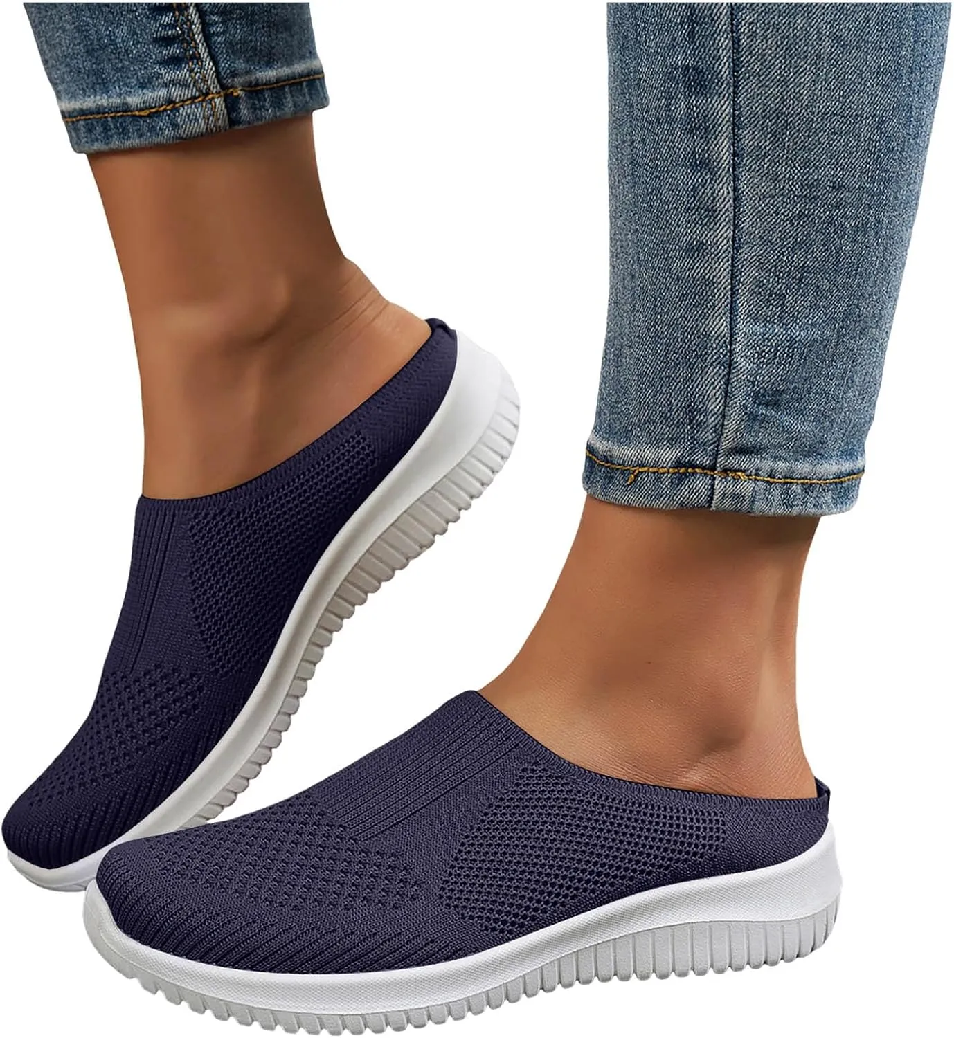 Orthopedic Sneakers for Women 2025 New Walking Sneakers Summer Slip-On Mule Shoes Mesh Hollow Out Shoes with Arch-Support Breathable Slippers Closed Toe Slides for All Day Wear