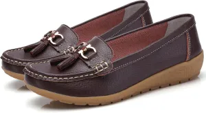 Orthopedic Women Breathable Leather Loafers Slip On Comfortable Walking Shoes for Work Casual Wear with Arch