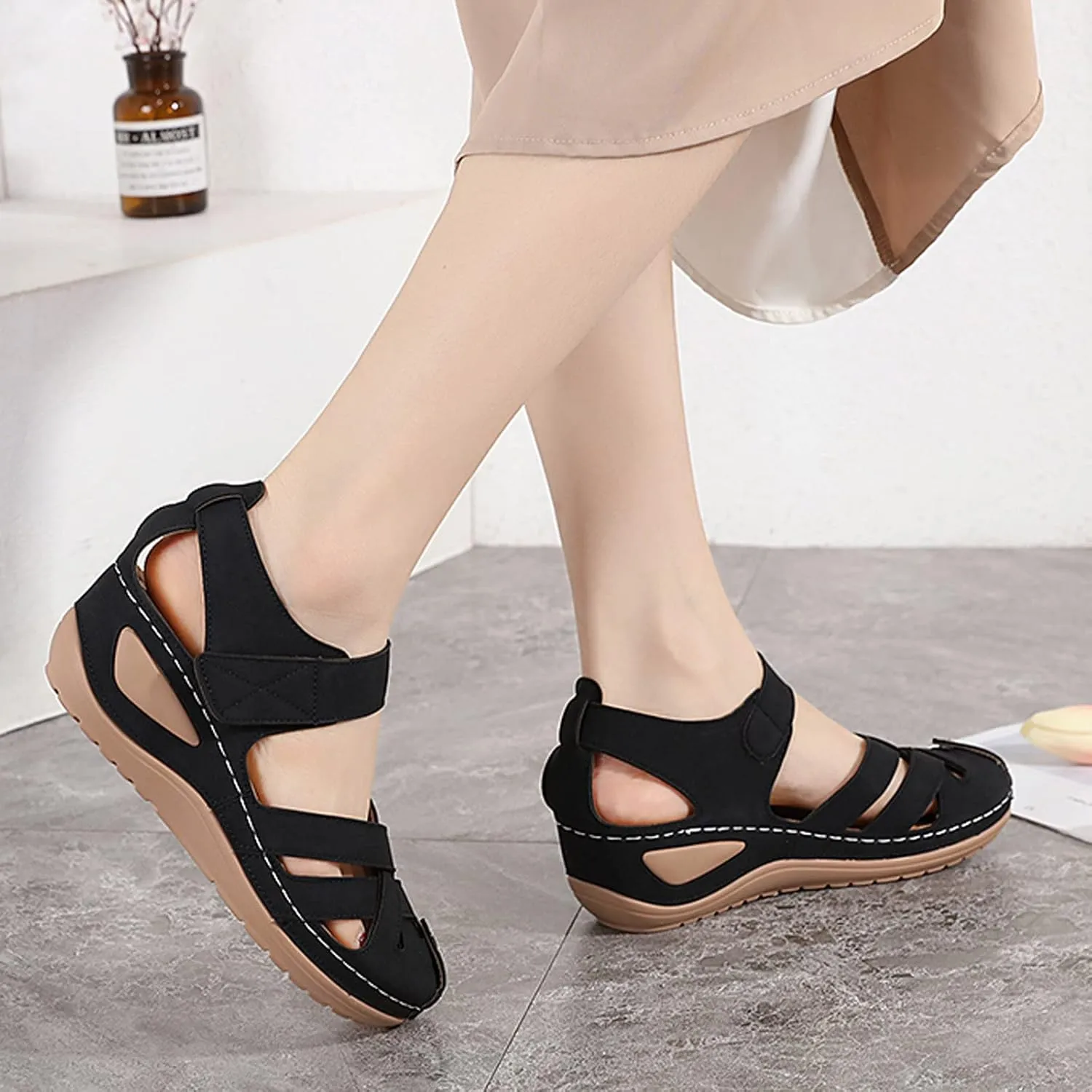 Orthotic Sandals for Women with Arch Support Back Strap Roman Flats Beach with Flowers Low Wedge Sandals Dressy Summer Heel Sandals Women Orthopedic