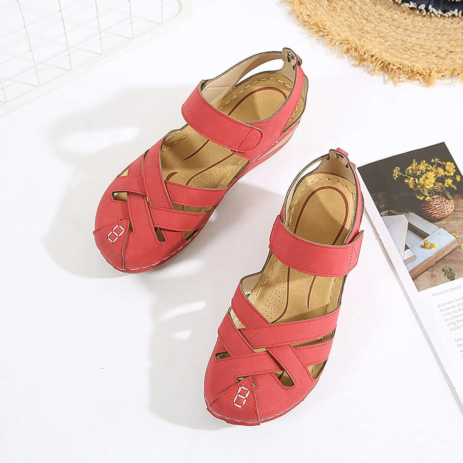 Orthotic Sandals for Women with Arch Support Back Strap Roman Flats Beach with Flowers Low Wedge Sandals Dressy Summer Heel Sandals Women Orthopedic
