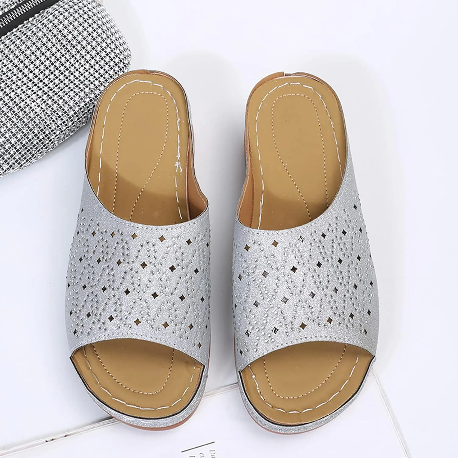 Orthotic Slippers with Arch Support Orthotic Wide Foot Sandals for Women Slide On Sandals for Women Dressy Orthotic Ladies Dress Sandals Low Heel Orthopedic Summer Sandals for Women 2025