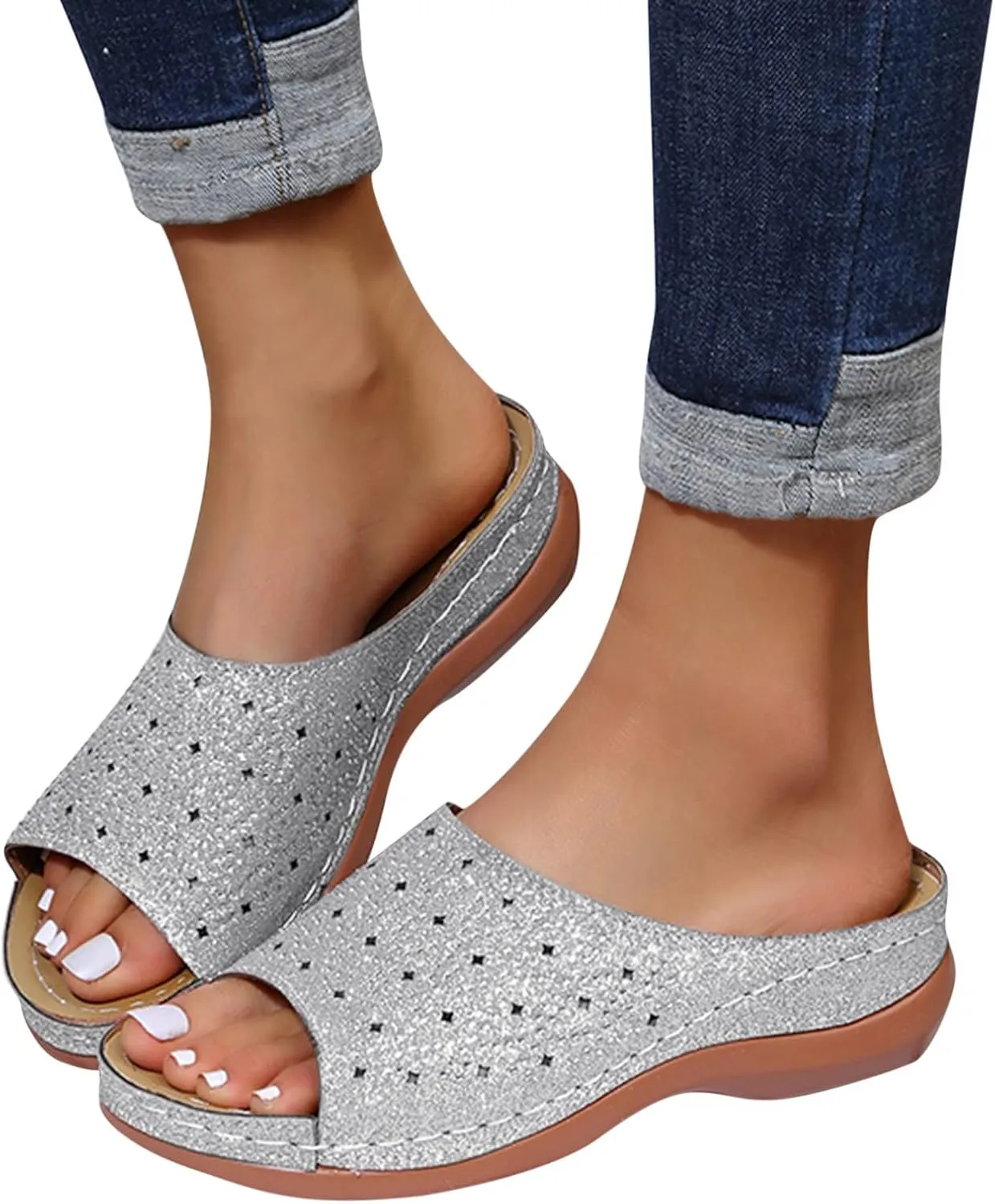 Orthotic Slippers with Arch Support Orthotic Wide Foot Sandals for Women Slide On Sandals for Women Dressy Orthotic Ladies Dress Sandals Low Heel Orthopedic Summer Sandals for Women 2025