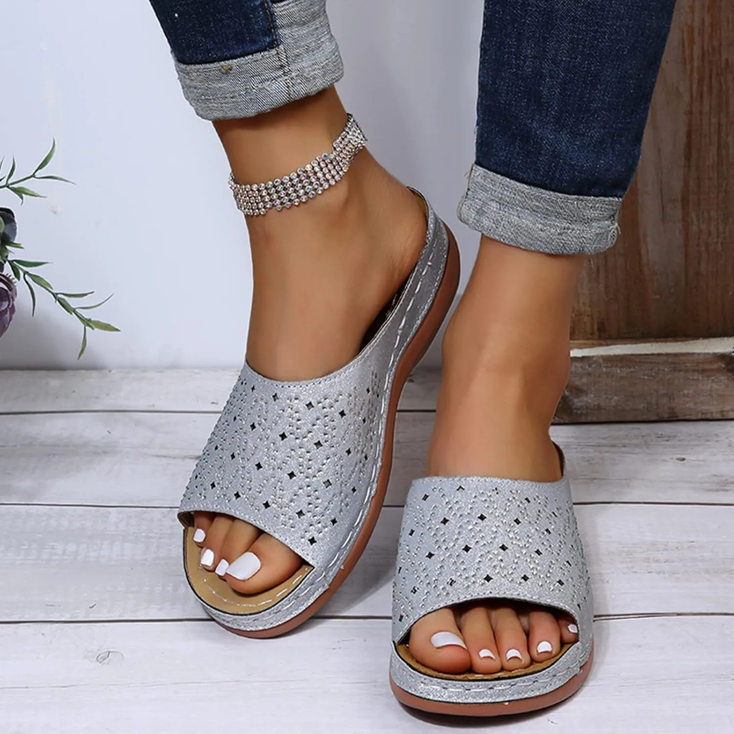 Orthotic Slippers with Arch Support Orthotic Wide Foot Sandals for Women Slide On Sandals for Women Dressy Orthotic Ladies Dress Sandals Low Heel Orthopedic Summer Sandals for Women 2025