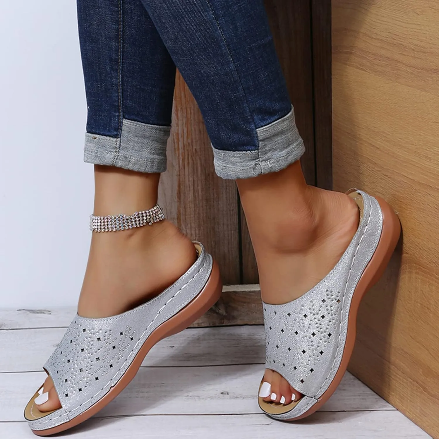 Orthotic Slippers with Arch Support Orthotic Wide Foot Sandals for Women Slide On Sandals for Women Dressy Orthotic Ladies Dress Sandals Low Heel Orthopedic Summer Sandals for Women 2025