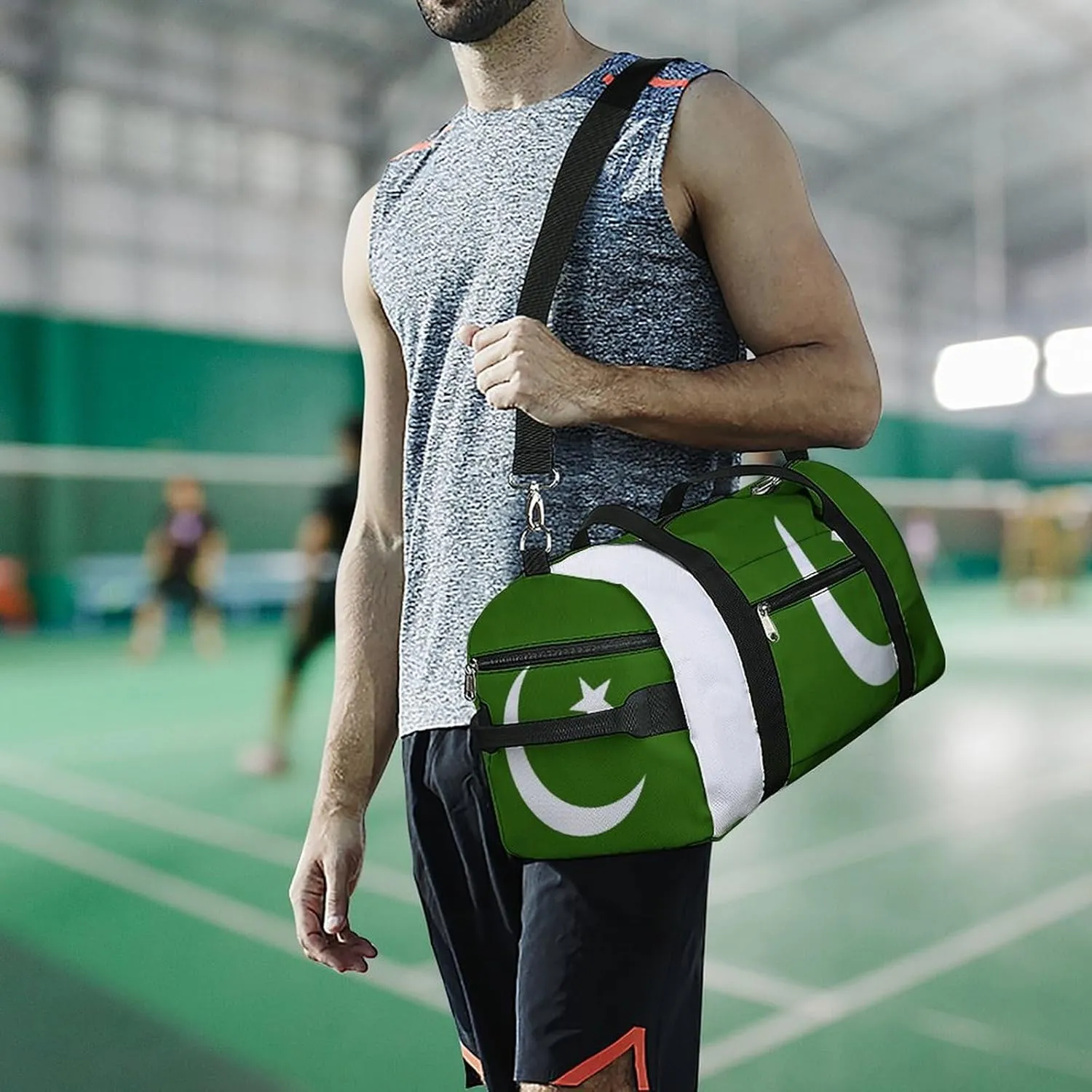 Pakistan Flag Gym Duffel Bag for Boys Girls Waterproof with Shoe Compartment