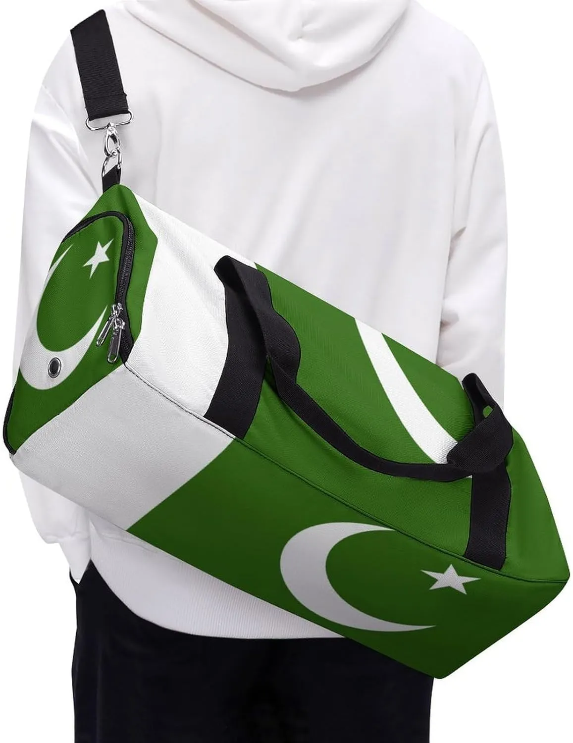 Pakistan Flag Gym Duffel Bag for Boys Girls Waterproof with Shoe Compartment