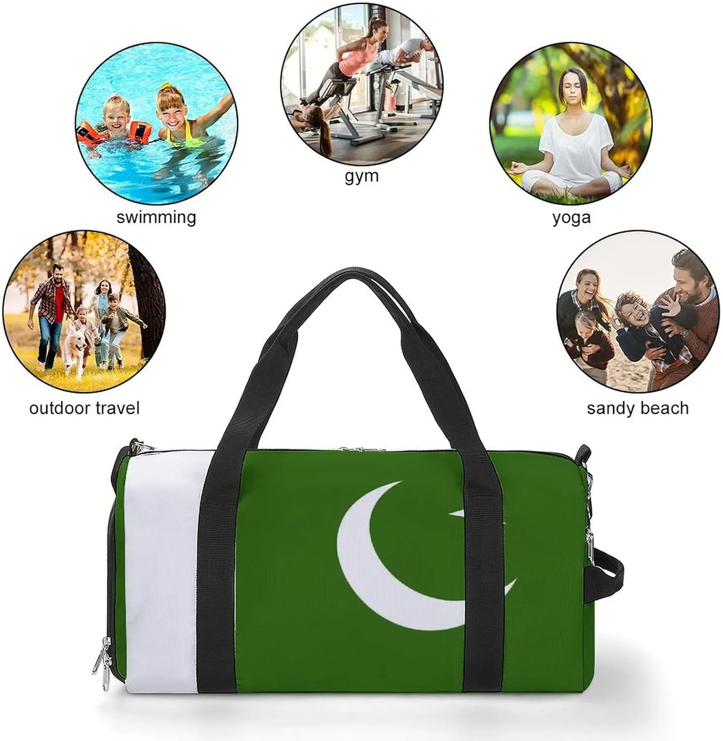 Pakistan Flag Gym Duffel Bag for Boys Girls Waterproof with Shoe Compartment